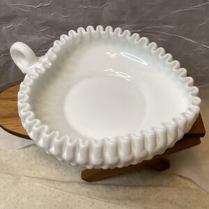Fenton Hobnail Milk Glass Heart Shaped Candy Dish with Handle